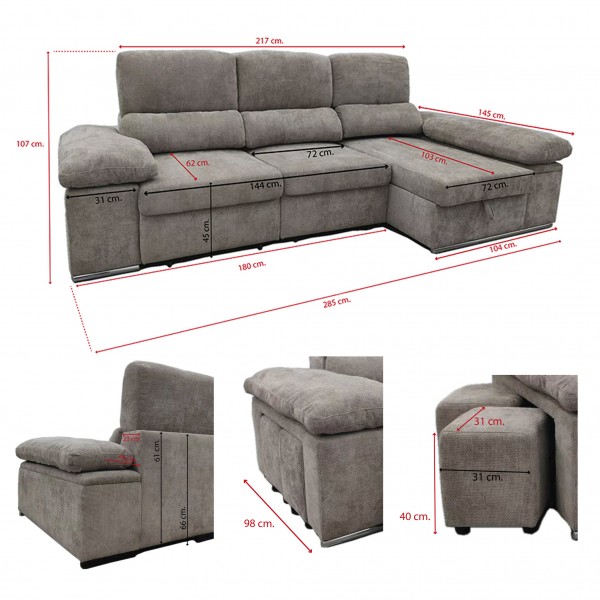 Cheiselongue - Cama con Arcón Derecha NADIA Tapizado Gris... 2