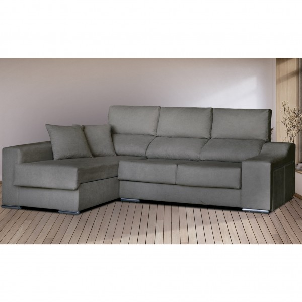 Chaiselongue Izquierda MÁLAGA Tapizado Nevada 17 Gris 255x140x100 Cm