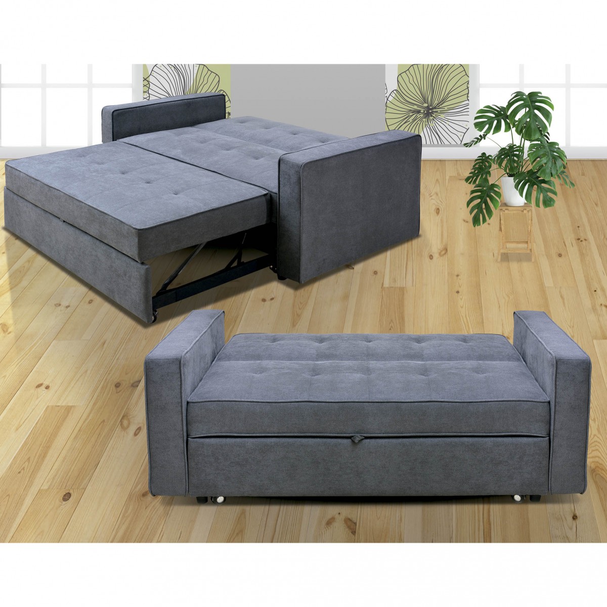 Sofá Cama con Brazos Izan Gris 167x88x93 Cm