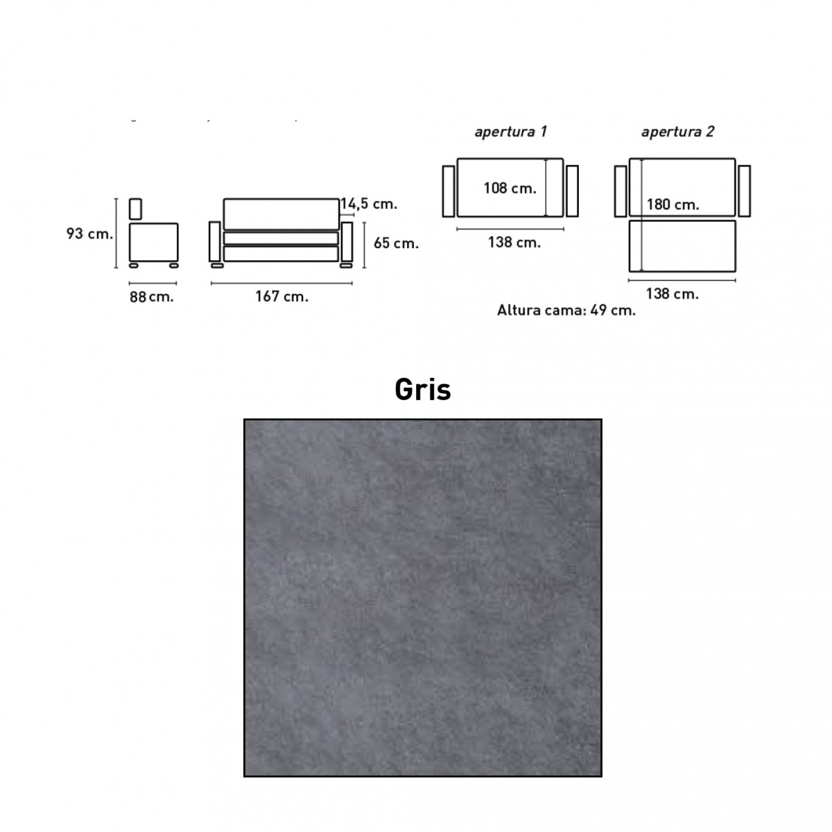 Sofá Cama con Brazos Izan Gris 167x88x93 Cm