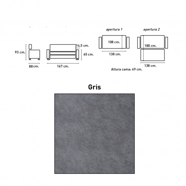 Sofá Cama con Brazos Izan Gris 167x88x93 Cm