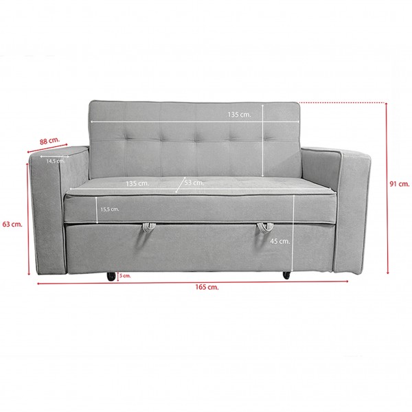 Sofá Cama con Brazos Rol Tapicería Crystal 2 Gris 165x88x91 Cm