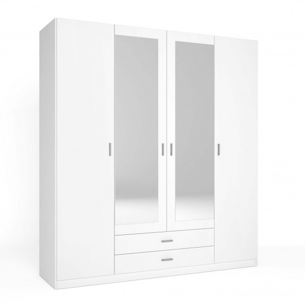 Armario Roma 4 puertas y 2 cajones Blanco con espejos...