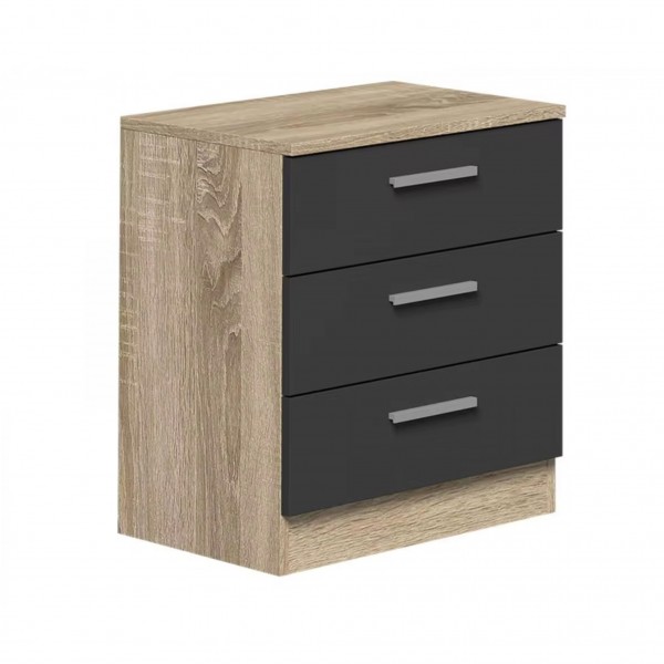 Mesita de noche 3 cajones Monika Cambria-Grafito 50x35x55 cm