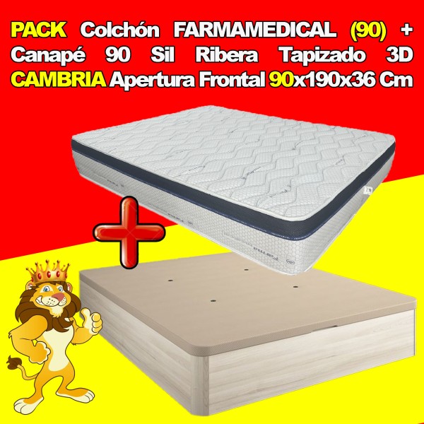 PACK Colchón FARMAMEDICAL (90) + Canapé 90 Sil Ribera Tapizado 3D CAMBRIA Apertura Frontal 90x190x36 Cm