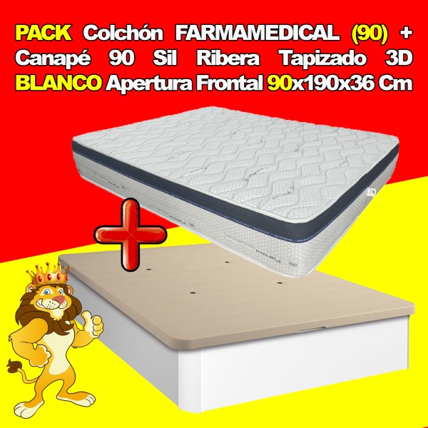 PACK Colchón FARMAMEDICAL (90) + Canapé 90 Sil Ribera Tapizado 3D BLANCO Apertura Frontal 90x190x36 Cm