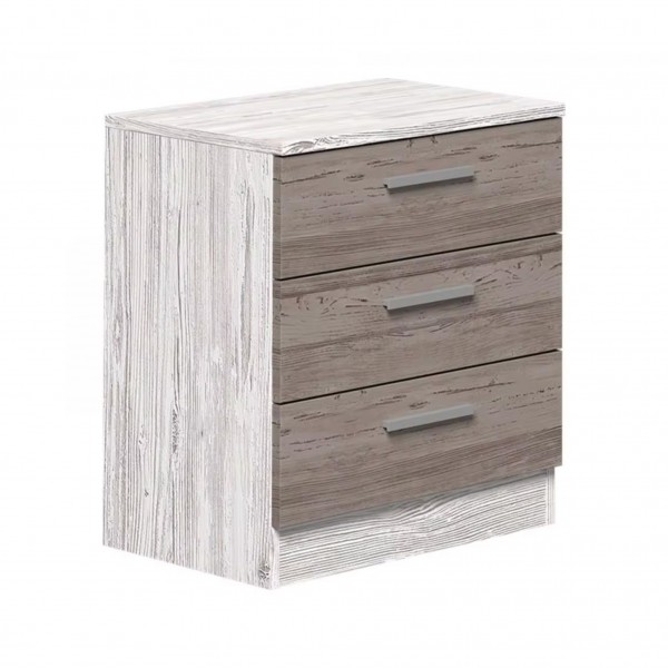 Mesita de noche 3 cajones Monika Andersen Pino-Gris...