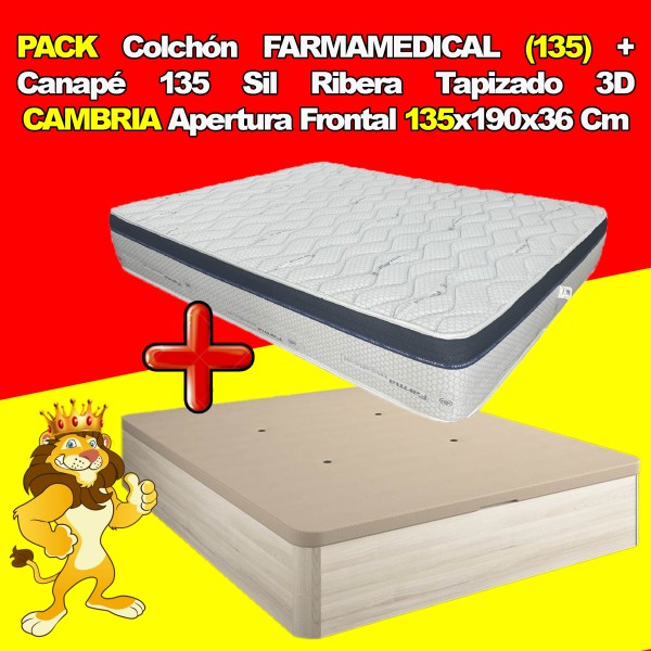 PACK Colchón FARMAMEDICAL (135) + Canapé 135 Sil Ribera Tapizado 3D CAMBRIA Apertura Frontal 135x190x36 Cm