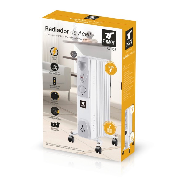 Radiador de Aceite THULOS TH-RAC702 7 elementos 1500W 33,5×24×55 Cm