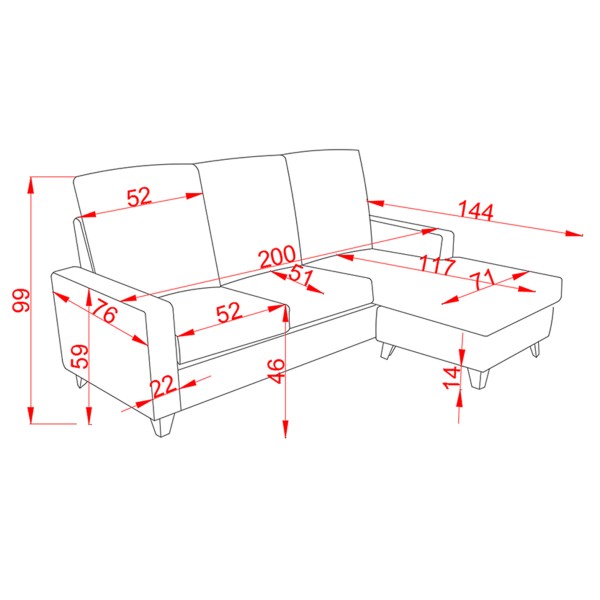 Chaiselongue Reversible Duque Tapizado Nolia Cemento 200x144x99 Cm