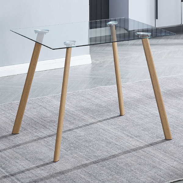 Mesa de Cocina Acnes Tapa de Cristal y Patas Color Madera... 2