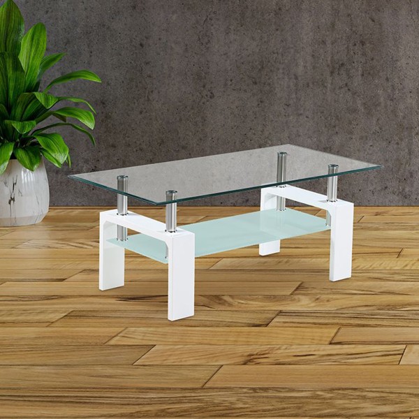 Mesa de Centro Sama con Tapa de Cristal Blanco 110x55x45 Cm 2