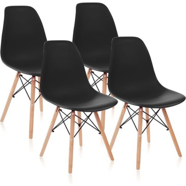 Pack de 4 Sillas Dinamarca Negro Patas de Madera 46x53x82 Cm
