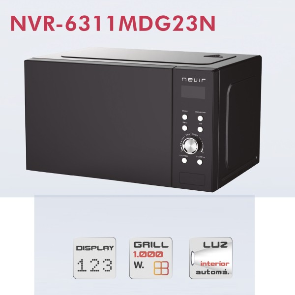 Microondas Grill Nevir NVR-6311MDG23N 23L Negro 48×33,7×29,5 Cm