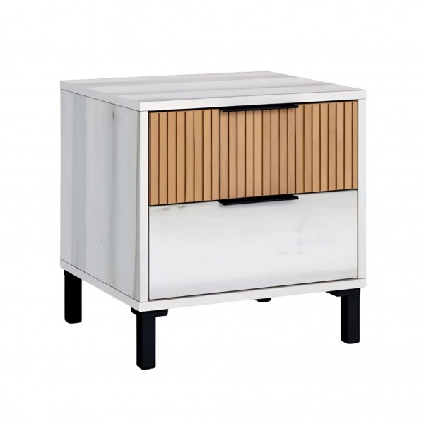 Mesita de noche 2 cajones Arles Blanco Albo y Roble...
