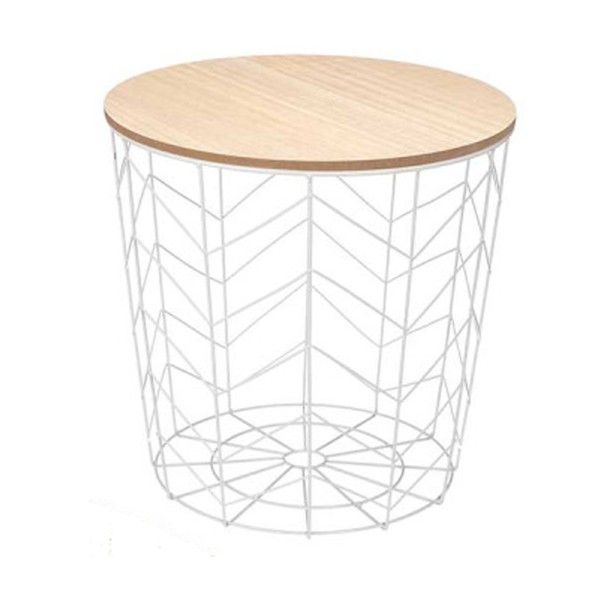 Mesa Auxiliar Acero con Tapa de Madera Blanca...