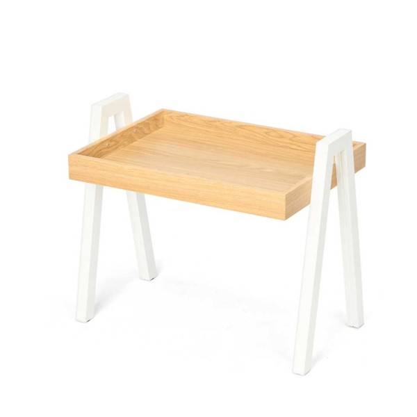 Mesa Auxiliar Patas Blancas MDF Blanco-Marrón 48×35×53 Cm