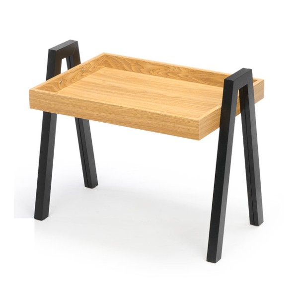 Mesa Auxiliar Patas Blancas MDF Negro-Marrón 48×35×53 Cm