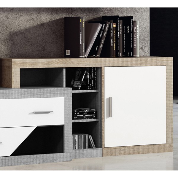 Módulo bajo 1 puerta Lara Apilable Cambrian-Blanco 130x29,7x69 Cm
