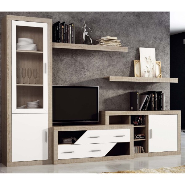 Módulo bajo 1 puerta Lara Apilable Cambrian-Blanco 130x29,7x69 Cm