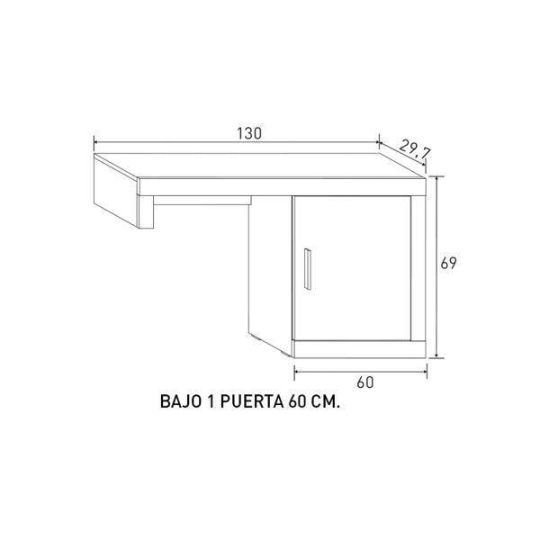 Módulo bajo 1 puerta Lara Apilable Cambrian-Blanco 130x29,7x69 Cm