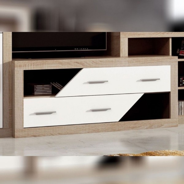 Mueble Bajo TV 2 Cajones Chaflán Lara Cambrian-Blanco...