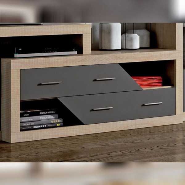 Mueble Bajo TV 2 Cajones Chaflán Lara Cambrian-Grafito...
