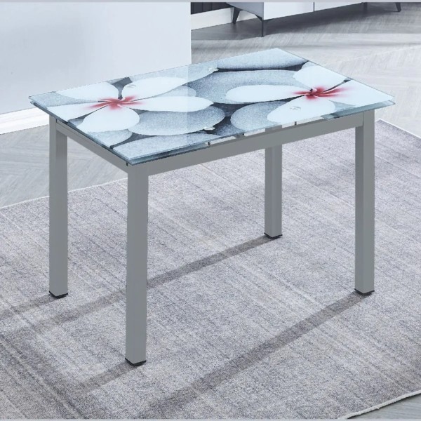 Mesa de Cocina Extensible con Tablero Impreso Flores Gris...