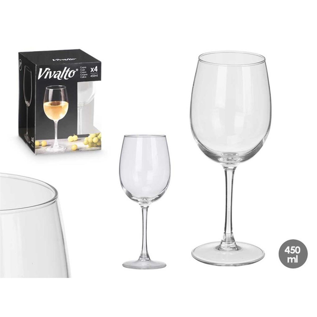 Set de 6 Copas de Vino 450 ml 7,5x7,5x22 Cm