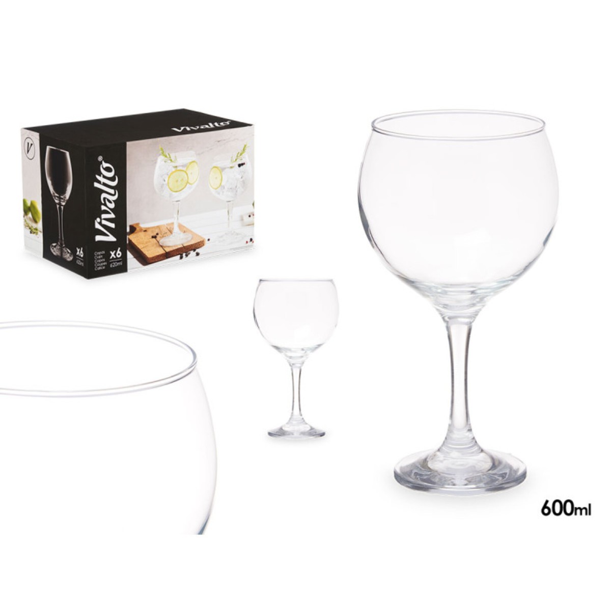 Set de 6 Copas de Vidrio 620 ml 10,5x10,5x20 Cm