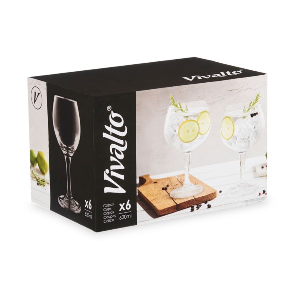 Set de 6 Copas de Vidrio 620 ml 10,5x10,5x20 Cm