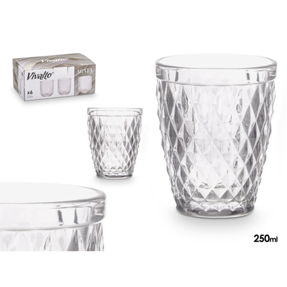 Set de 6 Vasos Diamante Transparente 250 ml...