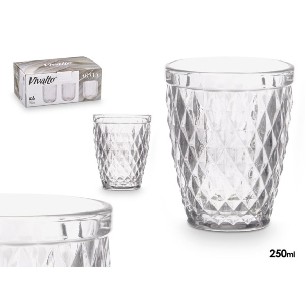 Set de 6 Vasos Diamante Transparente 250 ml 8×8×10 Cm