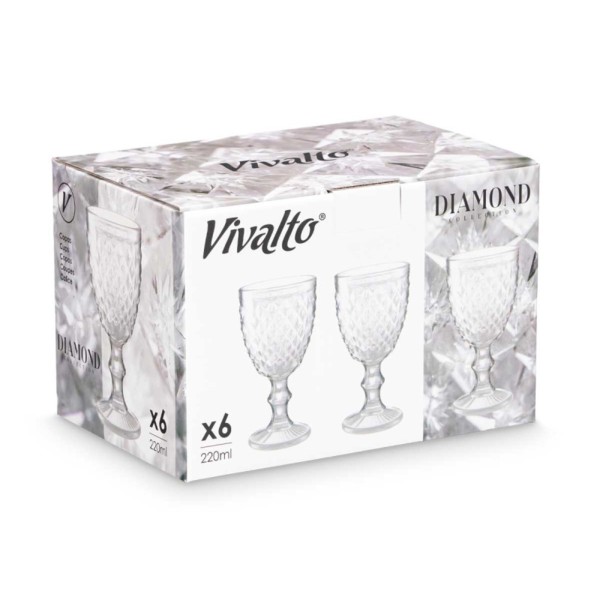 Set de 6 Vasos Diamante Transparente 250 ml 8×8×10 Cm
