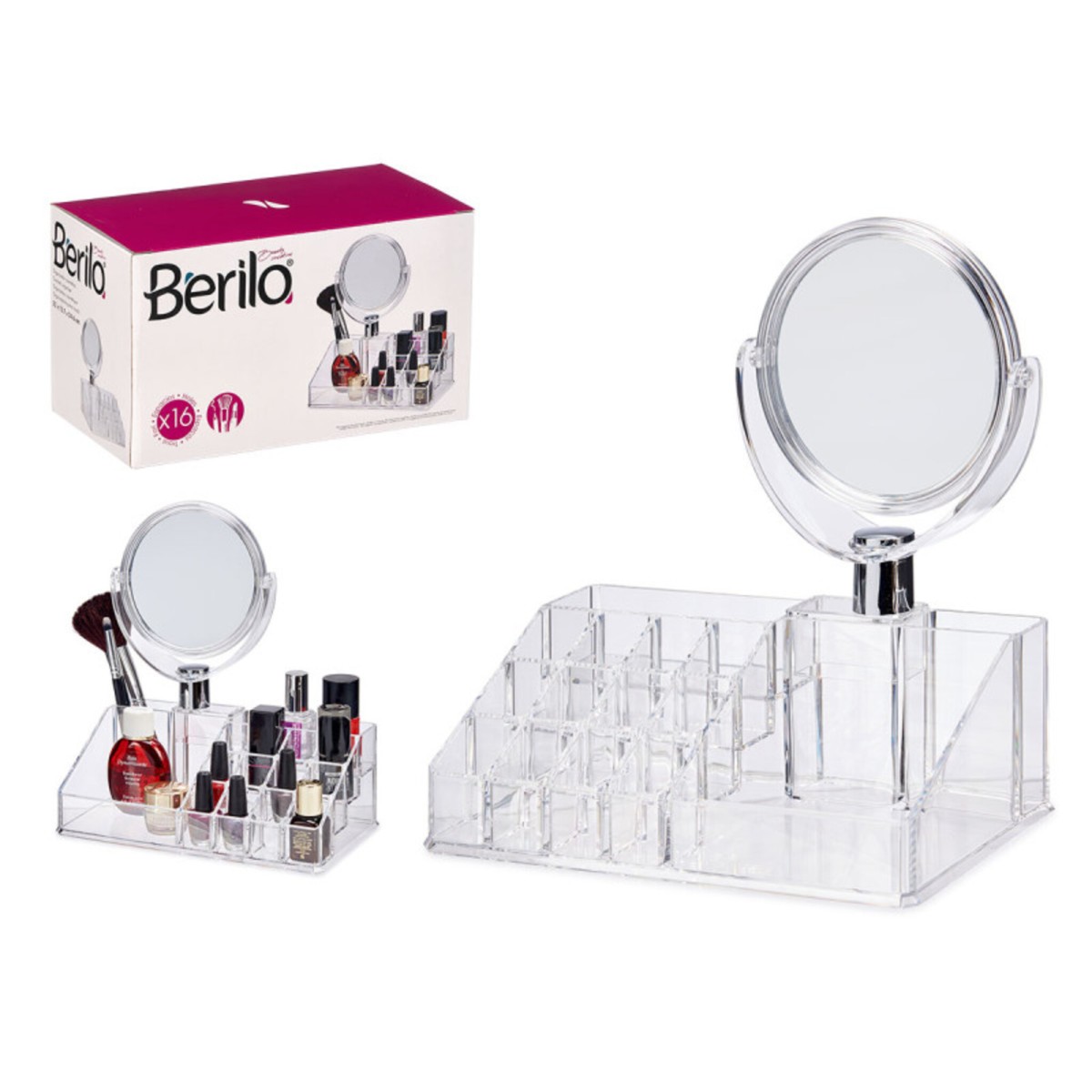 Organizador con Espejo 16 Huecos 22,3×12,8×8 Cm