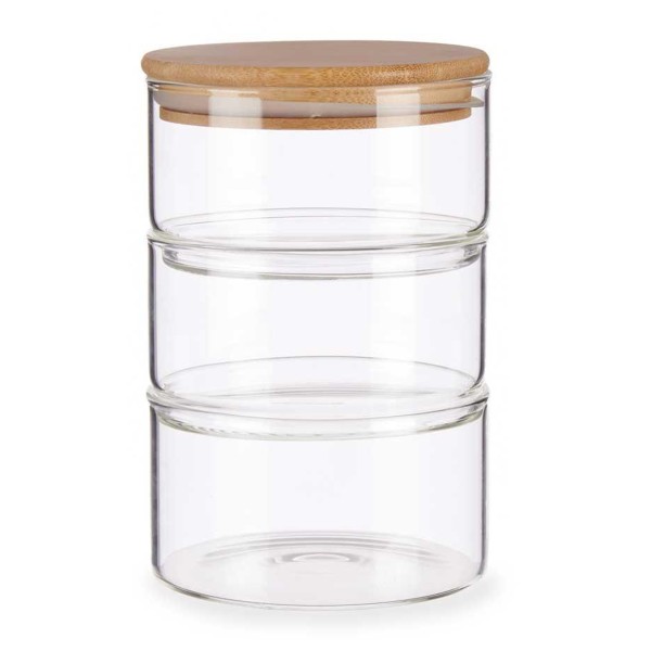 Triple Tarro Cocina Borosilicato Con Tapa Bambu 11x11x18 Cm