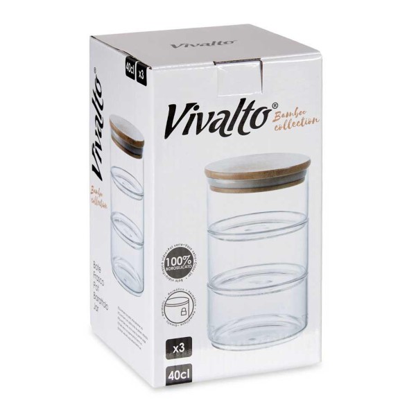 Triple Tarro Cocina Borosilicato Con Tapa Bambu 11x11x18 Cm