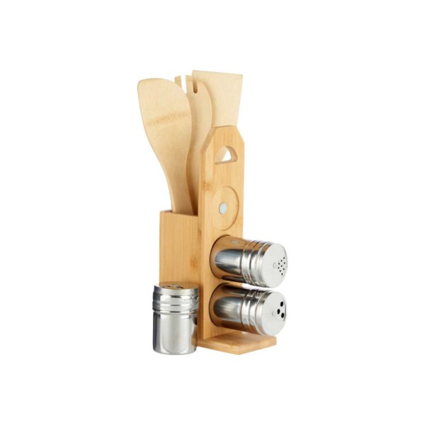 Set 7 Piezas Bambú Soporte Palas y Especieros 15x7,5x32,5 Cm