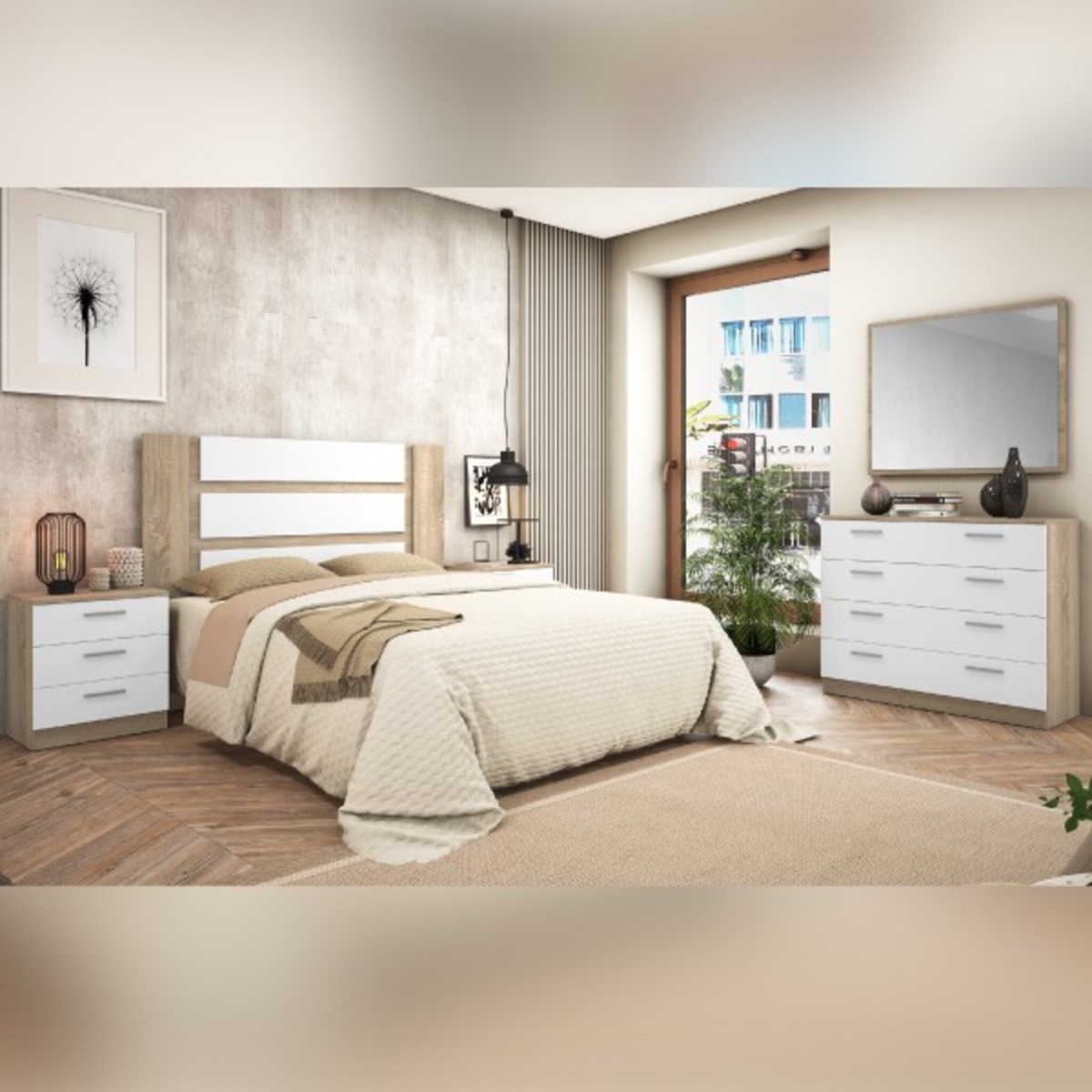 Pack Dormitorio Completo Monika Cambria-Blanco...