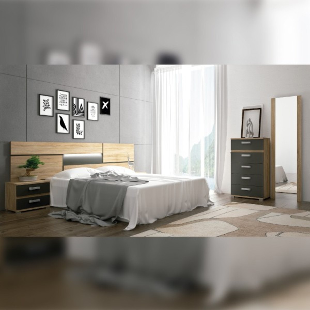 Pack Dormitorio Completo Priego Cambria-Grafito...