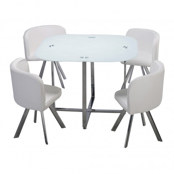 Conjunto Mesa Comedor Fija + 4 Sillas Teca Blanco...