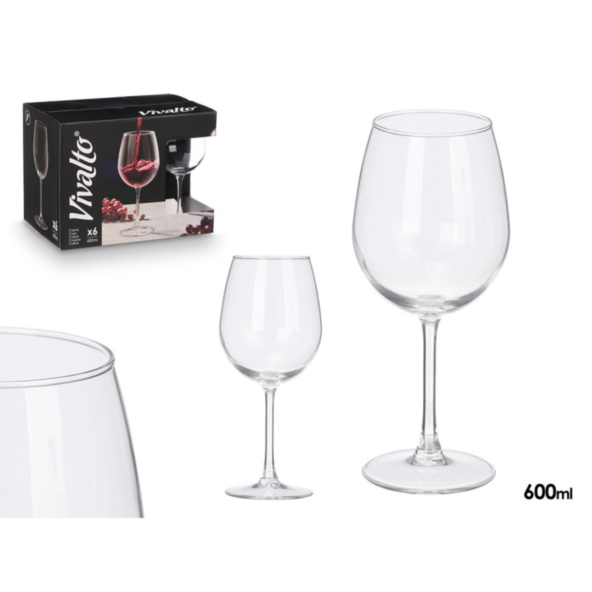 Set de 6 copas vino 600 ml vidrio transparente...
