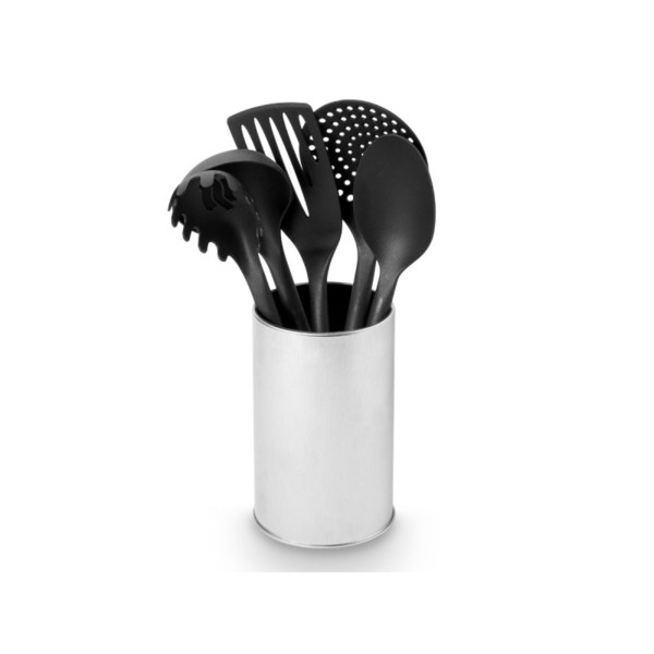 Set 5 Utensilios con Soporte Acero 12,5x13x32,5 Cm