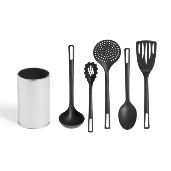 Set 5 Utensilios con Soporte Acero 12,5x13x32,5 Cm
