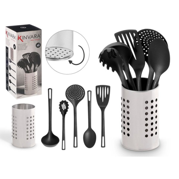 Set 5 Utensilios con Soporte Acero 12,5x13x32,5 Cm