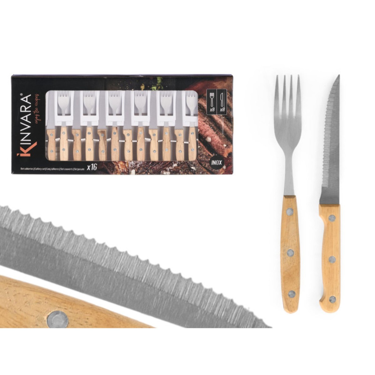 Set 16 Piezas Cubiertos Madera 22x48x4 Cm