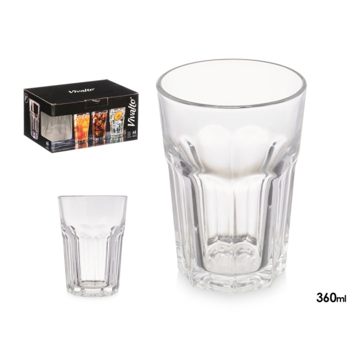Set de 6 Vasos de Vidrio Transparente 360 ml...