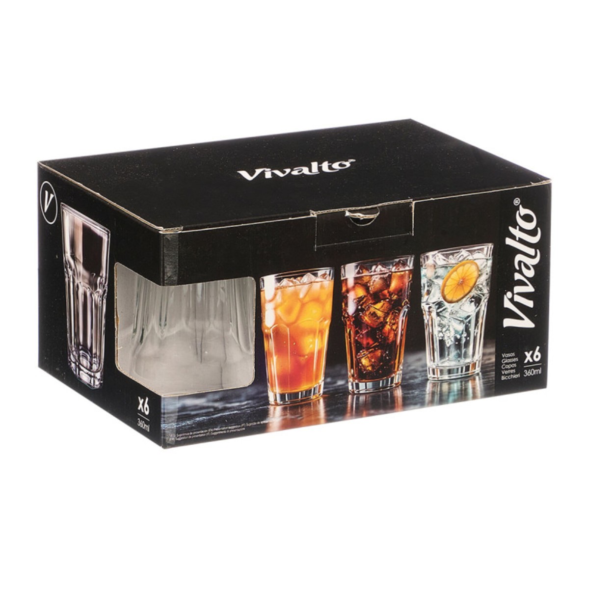 Set de 6 Vasos de Vidrio Transparente 360 ml...
