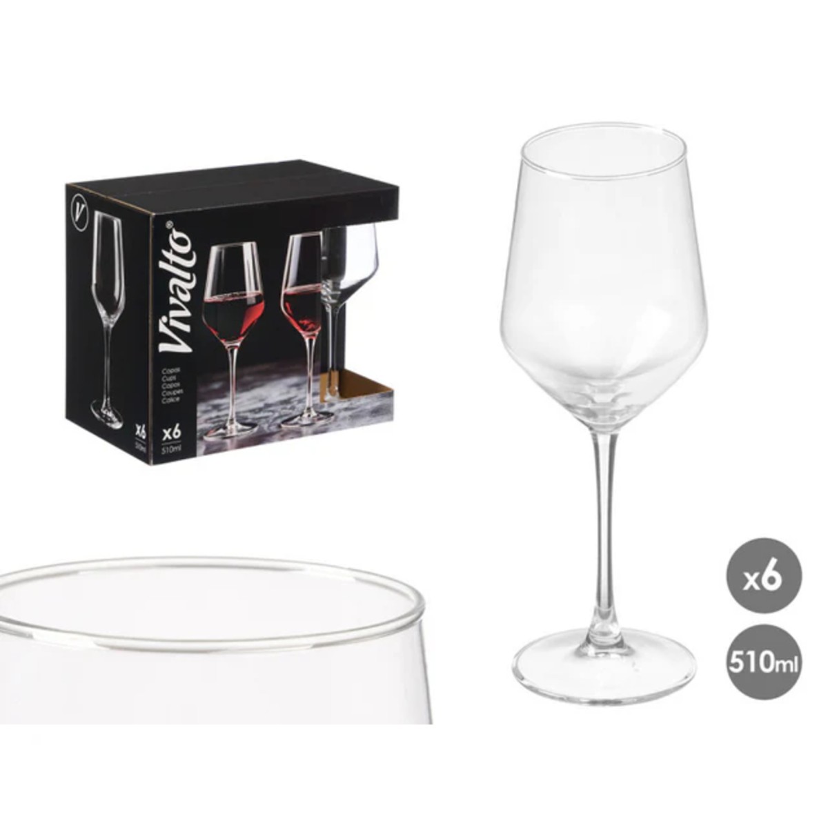 Set 6 Copas Cónicas de Vidrio 510 ml 8x8x22 Cm