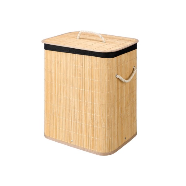 Cesto De Almacenaje Rectangular De Bambú Y Tela Negra 60L...